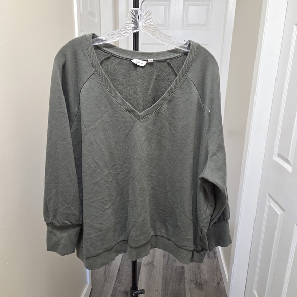 Reitmans Plus Size Green V-Neck Sweater | Cotton Blend Casual Relaxed Fit Cozy - Picture 2 of 8
